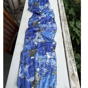 Dana Herbert Blue Floral Cotton Scarf Made in Portland Oregon 57x12